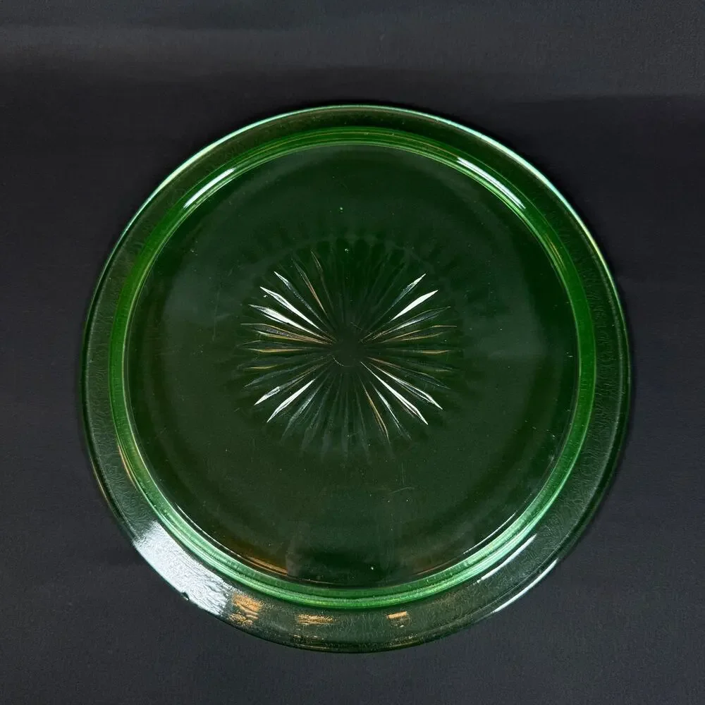 Vintage Uranium Glass Plates 13 inch Green Depression Glass UV Glow